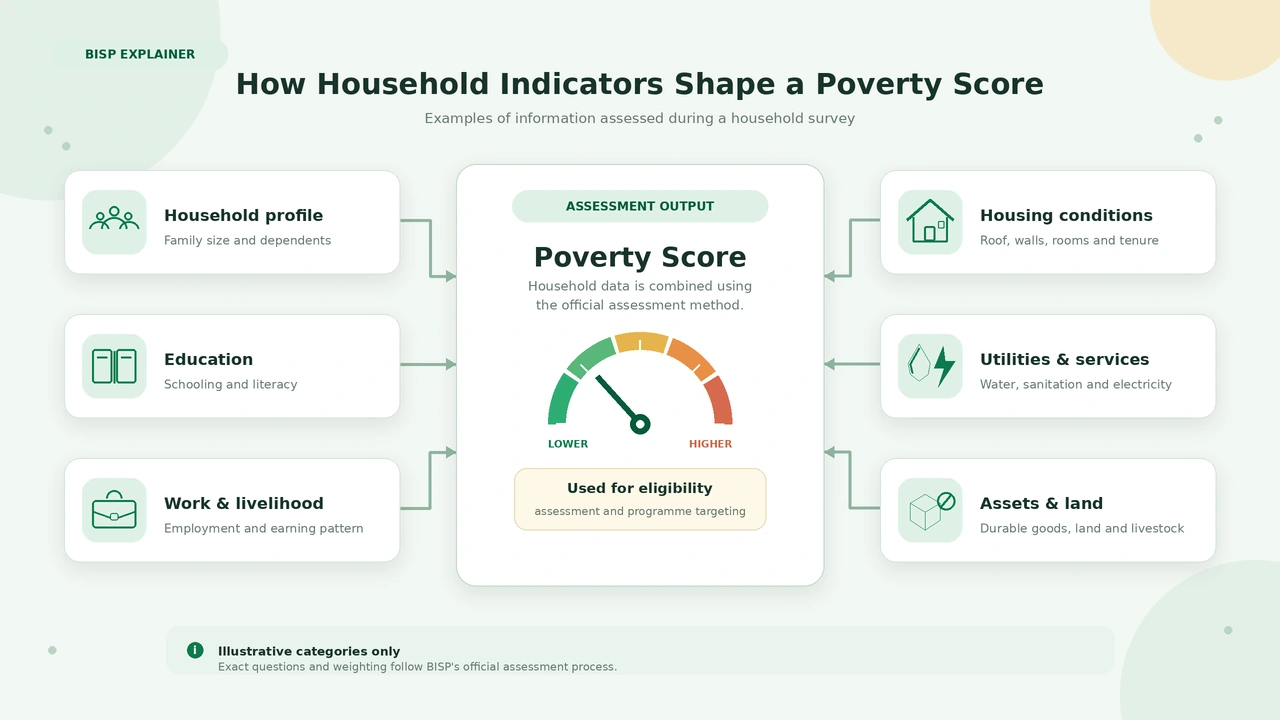 Diagram of household indicators used in BISP poverty score calculation